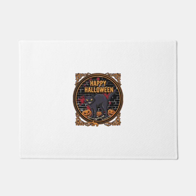 Happy Halloween Black Cat Pumpkins Bones_1 Doormat (Front)