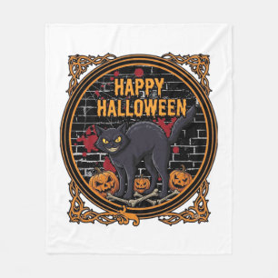 Happy Halloween Black Cat Pumpkins Bones_1 Fleece Blanket