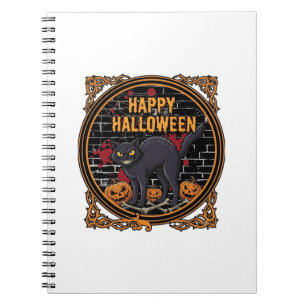 Happy Halloween Black Cat Pumpkins Bones_1 Notebook