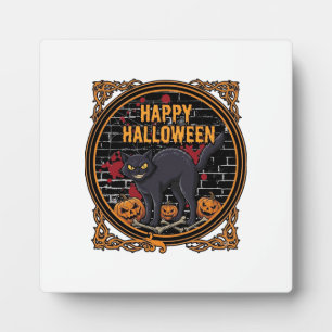 Happy Halloween Black Cat Pumpkins Bones_1 Plaque