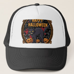 Happy Halloween Black Cat Pumpkins Bones_1 Trucker Hat