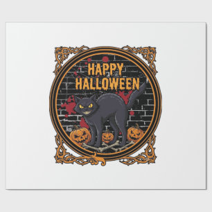 Happy Halloween Black Cat Pumpkins Bones_1 Wrapping Paper