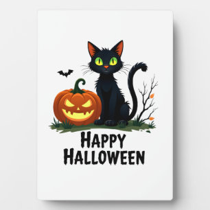 Happy Halloween Black Cat Rescue T-shirt Pumpkin Plaque