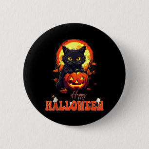 Happy Halloween Black Cat Scary Cat Ghost Pumpkin 6 Cm Round Badge