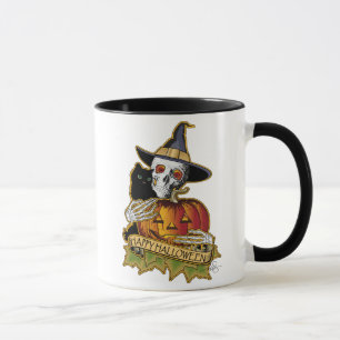 Happy Halloween Black Cat, Skull and Pumpkin Mug