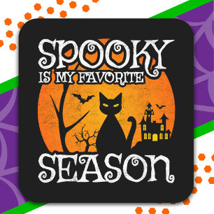 Happy Halloween Black Cat Spooky Season Funny Hall Square Sticker
