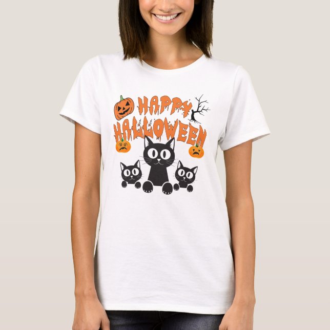 Happy Halloween Black Cat  T-Shirt (Front)