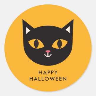 Happy Halloween Black Cat Trick or Treat Classic Round Sticker