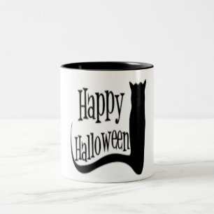 "HAPPY HALLOWEEN" BLACK CAT Two-Tone COFFEE MUG