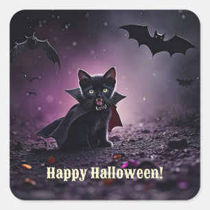 Happy Halloween Black Cat Vampire Cute Square Sticker