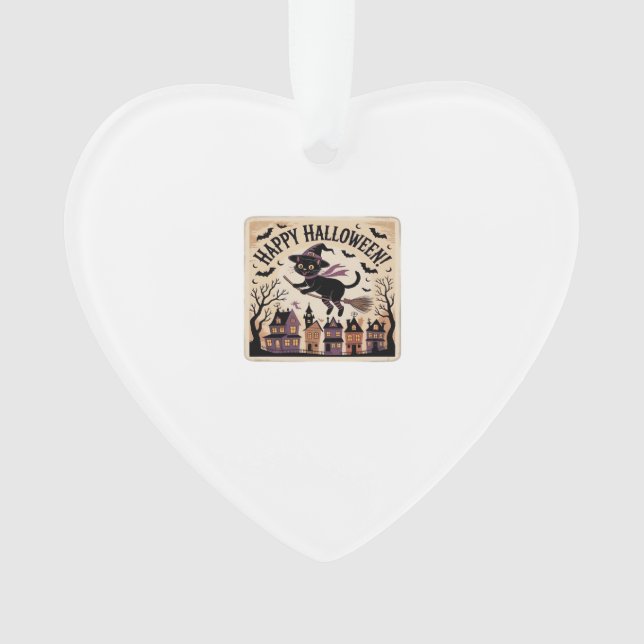 Happy Halloween Black Cat Witch Classic T-Shirt Ornament (Front)