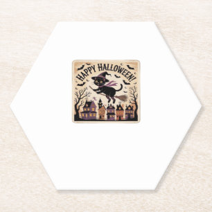Happy Halloween Black Cat Witch Classic T-Shirt Paper Coaster