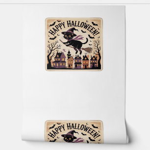 Happy Halloween Black Cat Witch Classic T-Shirt Wallpaper