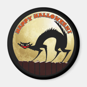 Happy Halloween Black Cat with Full Moon Magnet