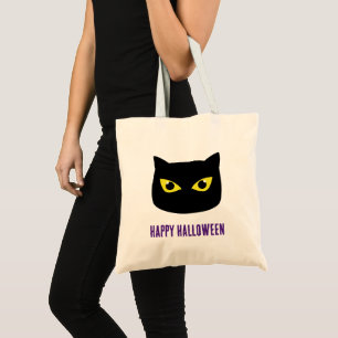 Happy Halloween black cat yellow eyes Tote Bag