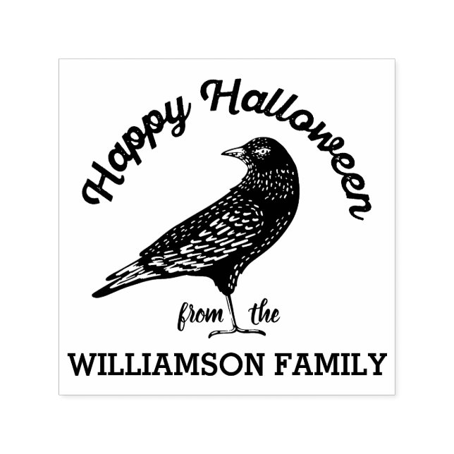 Happy Halloween Black Crow Bird Halloween Self-inking Stamp (Design)