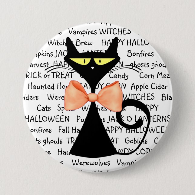 Happy Halloween Black Orange Bowtie Button (Front)