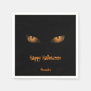 Happy Halloween   Black Orange Cat Eyes Napkin