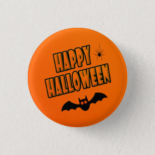 Happy Halloween, Black & Orange Cute Flying Bat - 3 Cm Round Badge