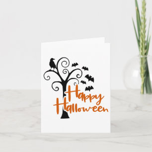 Happy Halloween Black Orange Dead Tree Bats Scary Card