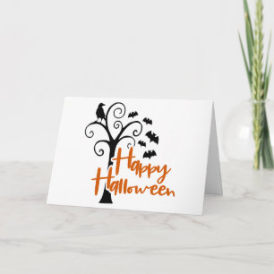 Happy Halloween Black Orange Dead Tree Bats Scary Card