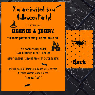 Happy Halloween Black & Orange Halloween Party Invitation