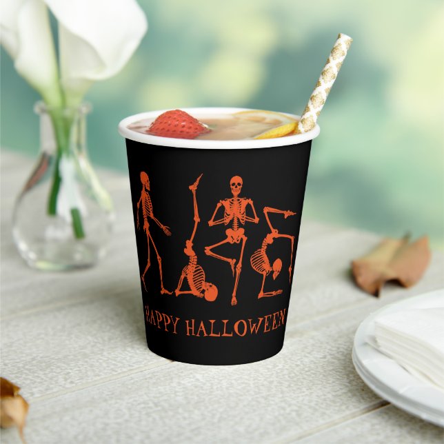 Happy Halloween Black Orange Skeleton Party  Paper Cups (Insitu)