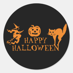 Happy Halloween black orange spooky Classic Round Sticker