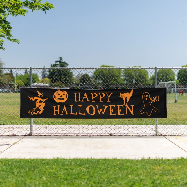 Happy Halloween black orange spooky decor Banner (Insitu)