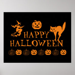 Happy Halloween black orange spooky decor poster