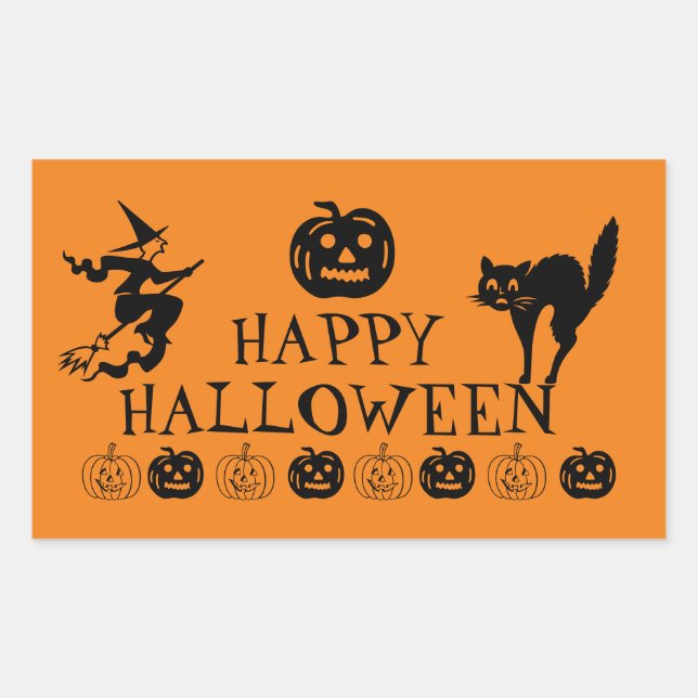 Happy Halloween black & orange spooky decor  Rectangular Sticker (Front)