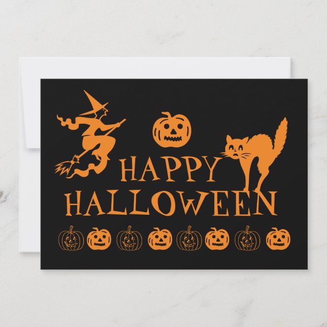 Happy Halloween black orange spooky  Holiday Card (Front)