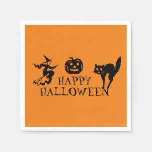 Happy Halloween black & orange spooky paper Napkin