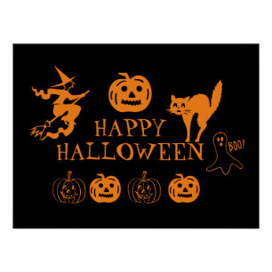 Happy Halloween black orange spooky Poster