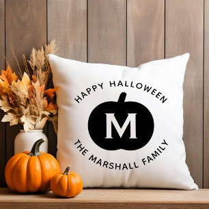 Happy Halloween Black Pumpkin Family Monogram Cushion