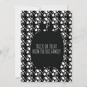Happy Halloween Black Pumpkin Skull Pattern Card