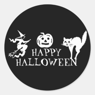 Happy Halloween black white spooky Classic Round Sticker