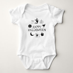 Happy Halloween black white spooky costume Baby Bodysuit