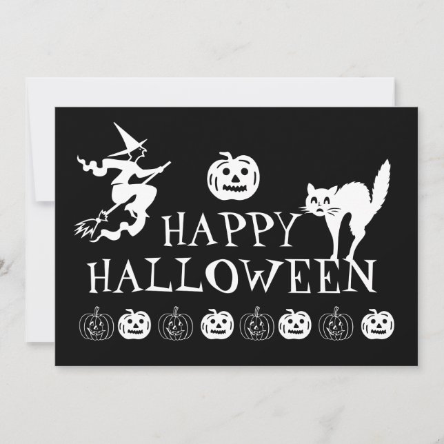 Happy Halloween black white spooky cute Invitation (Front)