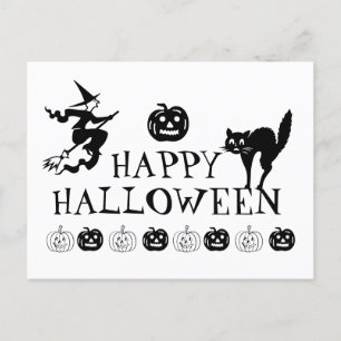 Happy Halloween black white spooky cute Postcard