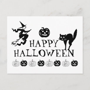 Happy Halloween black white spooky cute Postcard