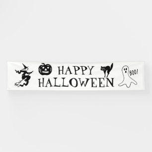 Happy Halloween black white spooky decor Banner