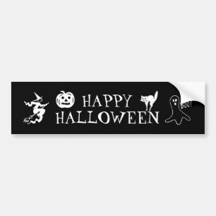 Happy Halloween black white spooky decor Bumper Sticker