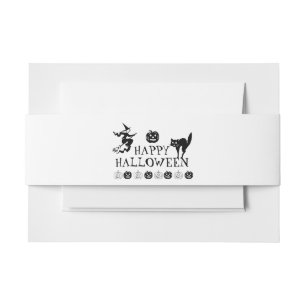Happy Halloween black white spooky Invitation Belly Band