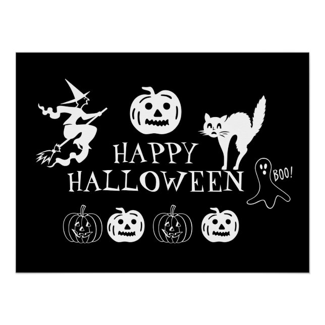 Happy Halloween black white spooky Poster (Front)