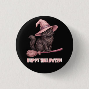 Happy Halloween Black Witch Cat 3 Cm Round Badge