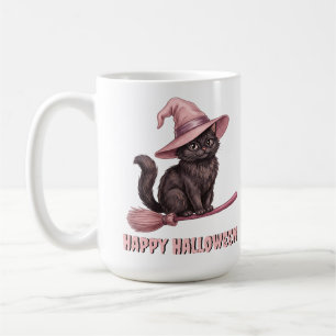Happy Halloween Black Witch Cat Coffee Mug