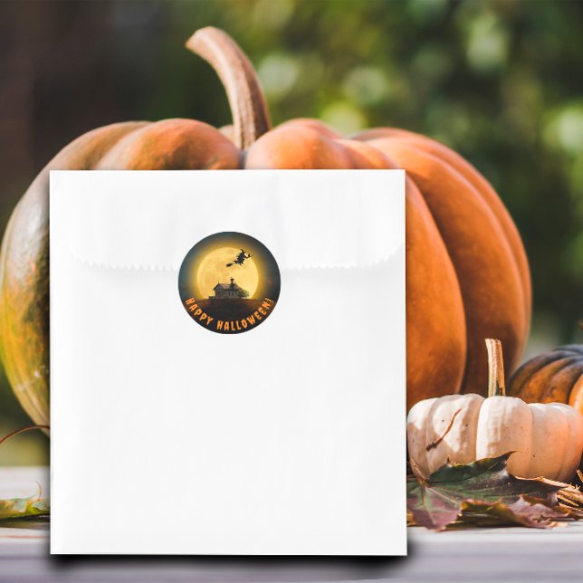 Happy halloween black witch classic round sticker (Creator Uploaded)