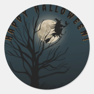 Happy halloween black witch classic round sticker