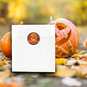 Happy halloween black witch moon  classic round sticker